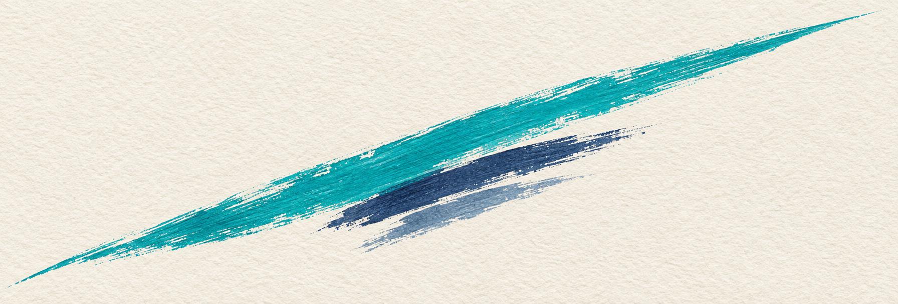 One long confident teal brush stroke sweeping across textured paper, with two quieter navy strokes beneath it.
