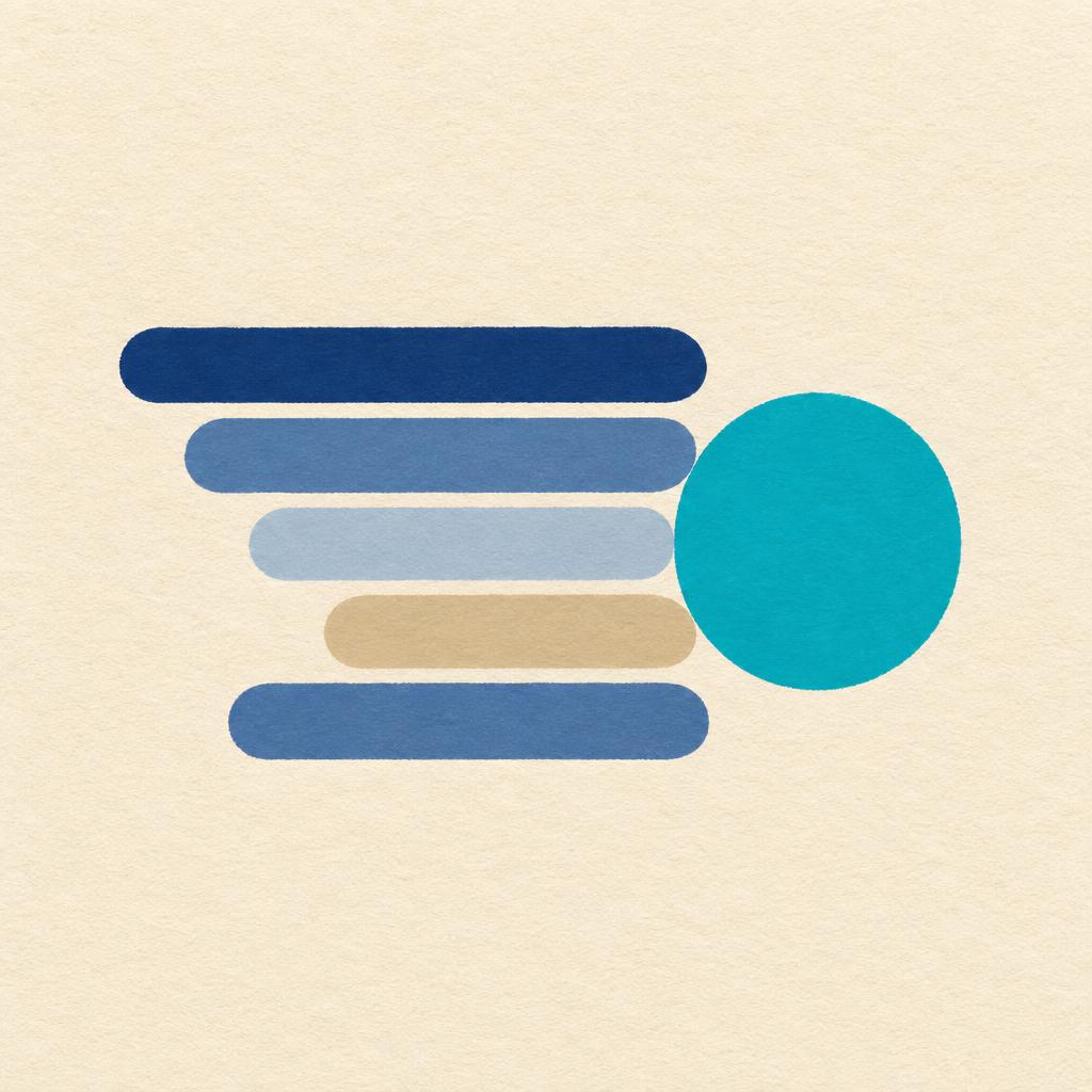 Five flat bars of different lengths stacked one above another, all meeting a single teal disc to their right.